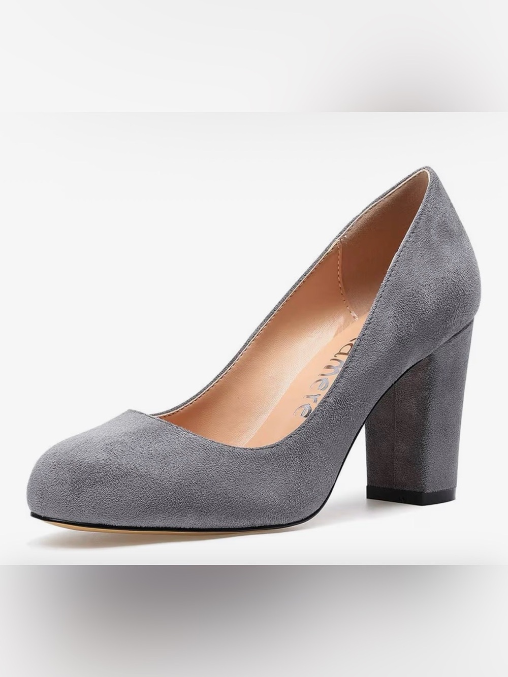 Classic Gray Suede Block Heel Pump